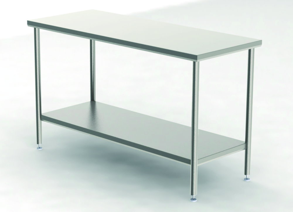 Cleanroom tables with a smooth worktop with shelf