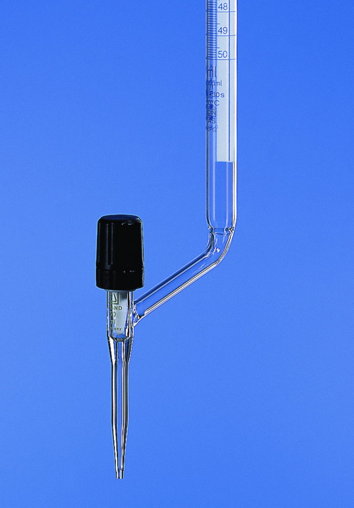 Burette, rubinetto laterale, vetro borosilicato 3.3, Classe AS
