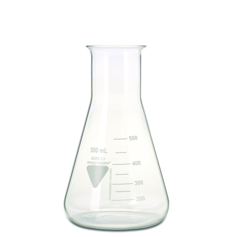 Erlenmeyer flasks, Borosilicate glass 3.3, wide neck
