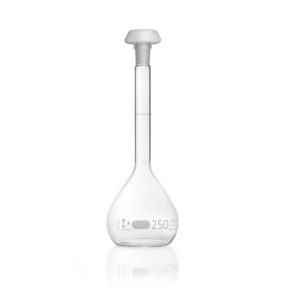Pallone volumetrico DURAN®, classe A, graduato blu, con certificato di lotto incluso