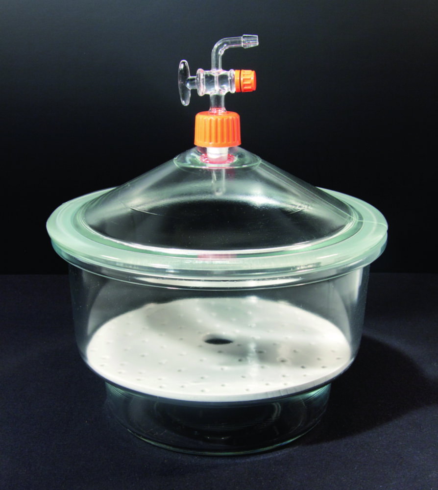 LLG-Desiccators, soda-lime glass, with lid, stopcock and porcelain plate