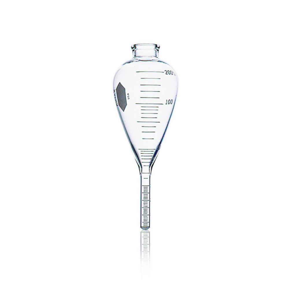 ASTM centrifuge tubes, pear-shaped, with conical base, boro 3.3, 200 %