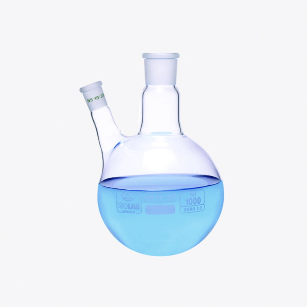 Palloni a fondo sferico a due colli, angolati, in vetro borosilicato 3.3