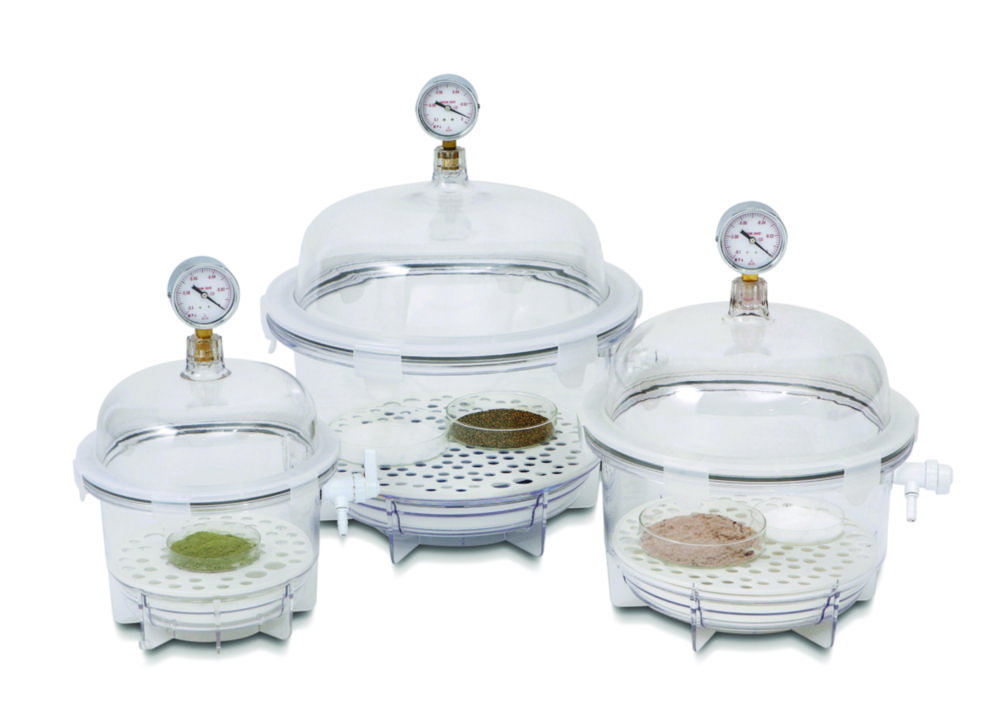LLG-Vacuum desiccators, polycarbonate, round form, "Heavy Duty", with vacuum gauge
