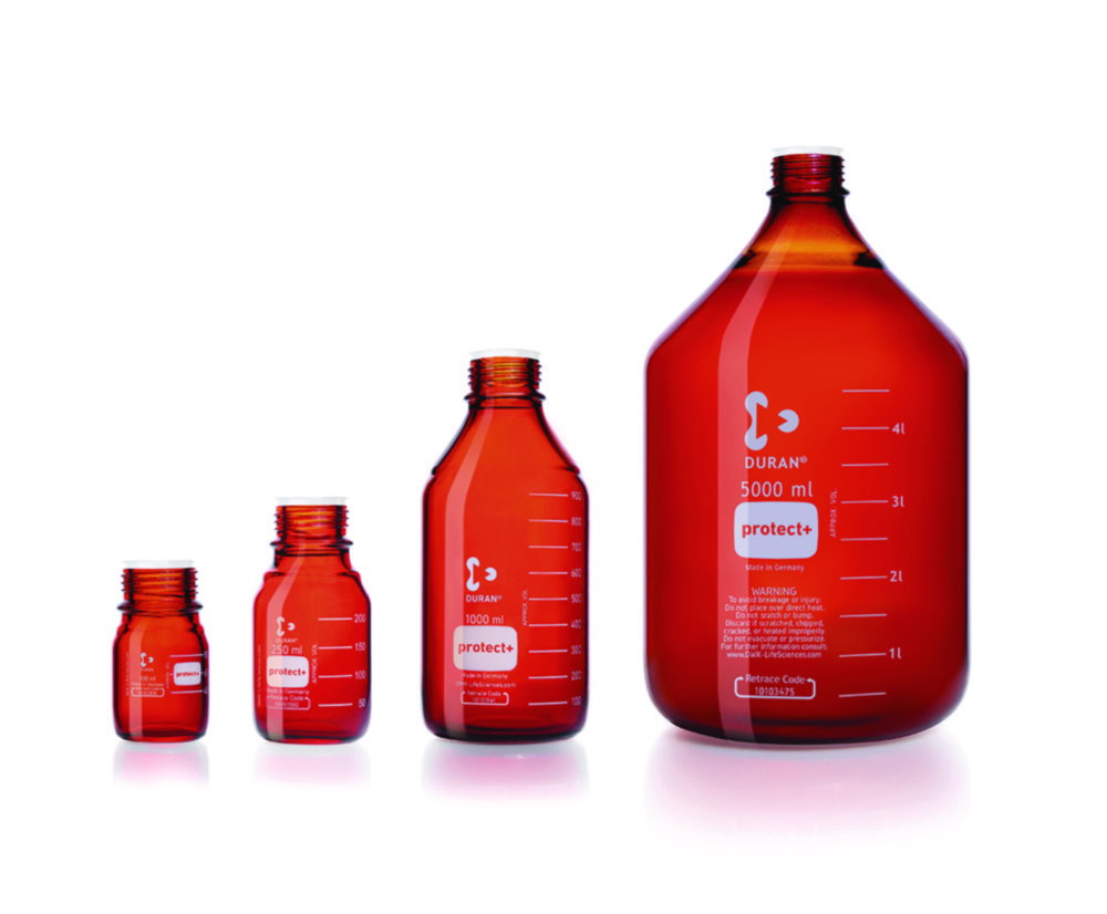 Bottiglie da laboratorio protect+ DURAN®, con codice di rintracciabilità, marrone