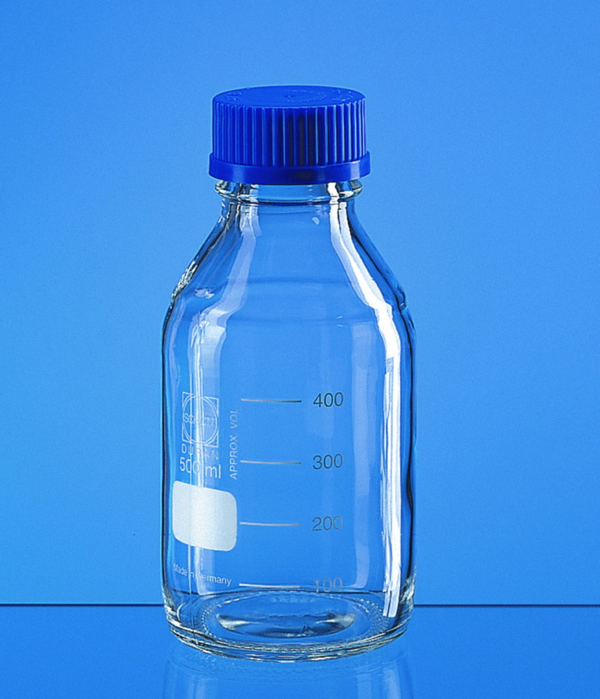 Bottiglie da laboratorio, vetro borosilicato 3.3, con tappo a vite