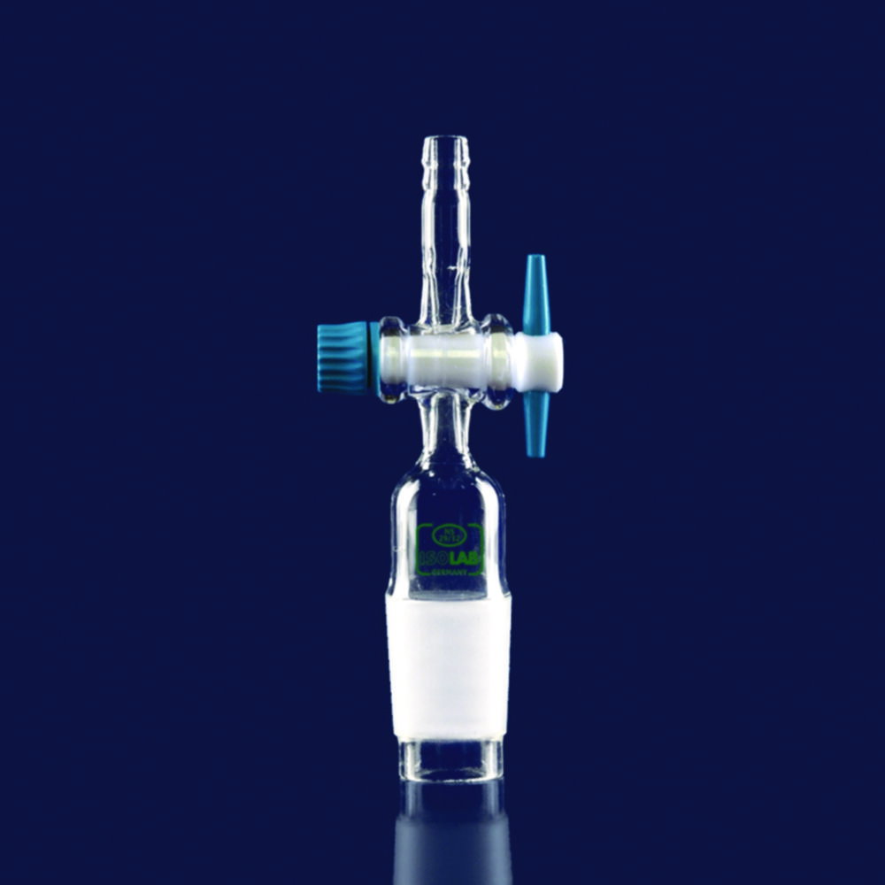 Adapter for tubing, borosilicate glass 3.3, straight, with stopcock