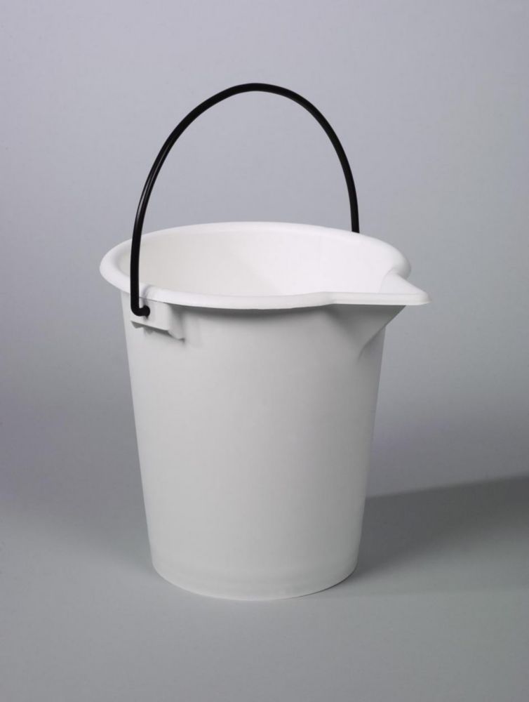 Secchio da laboratorio 10 l, PE bianco, con graduazione, diametro del beccuccio. 290 mm