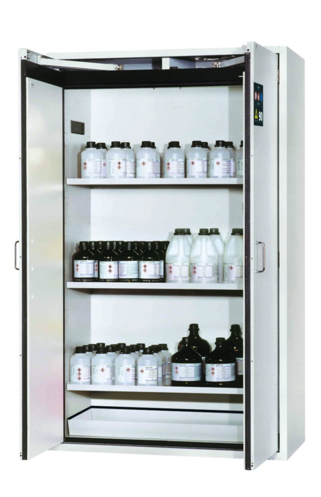 Armadio di sicurezza S-CLASSIC-90 WD 1968x1200x615 mm (HxLxP), RAL 7035, 3 ripiani, 1 pozzetto di raccolta inferiore