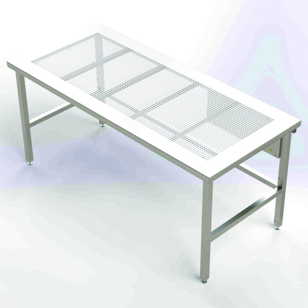 Cleanroom tables high- adjustable with perforated worktop