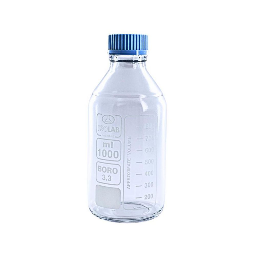 Bottiglie da laboratorio, vetro borosilicato, rivestite, trasparenti