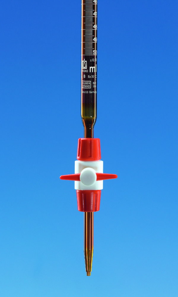 Burette compatte, vetro borosilicato 3.3, classe B, ambra