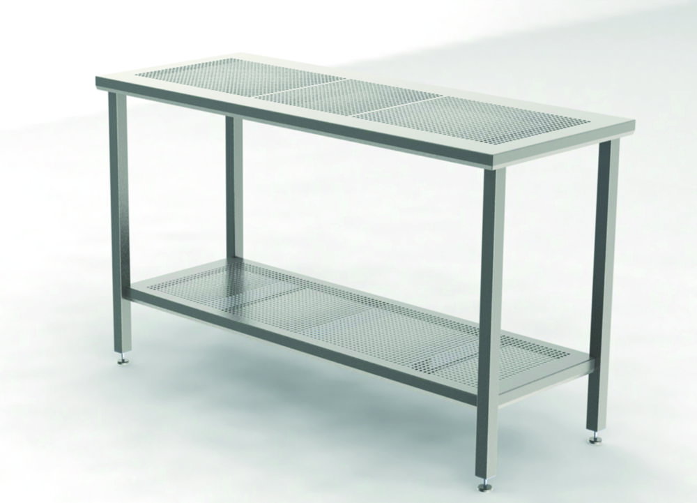 Cleanroom tables  with perforated worktop and perforated shelf
