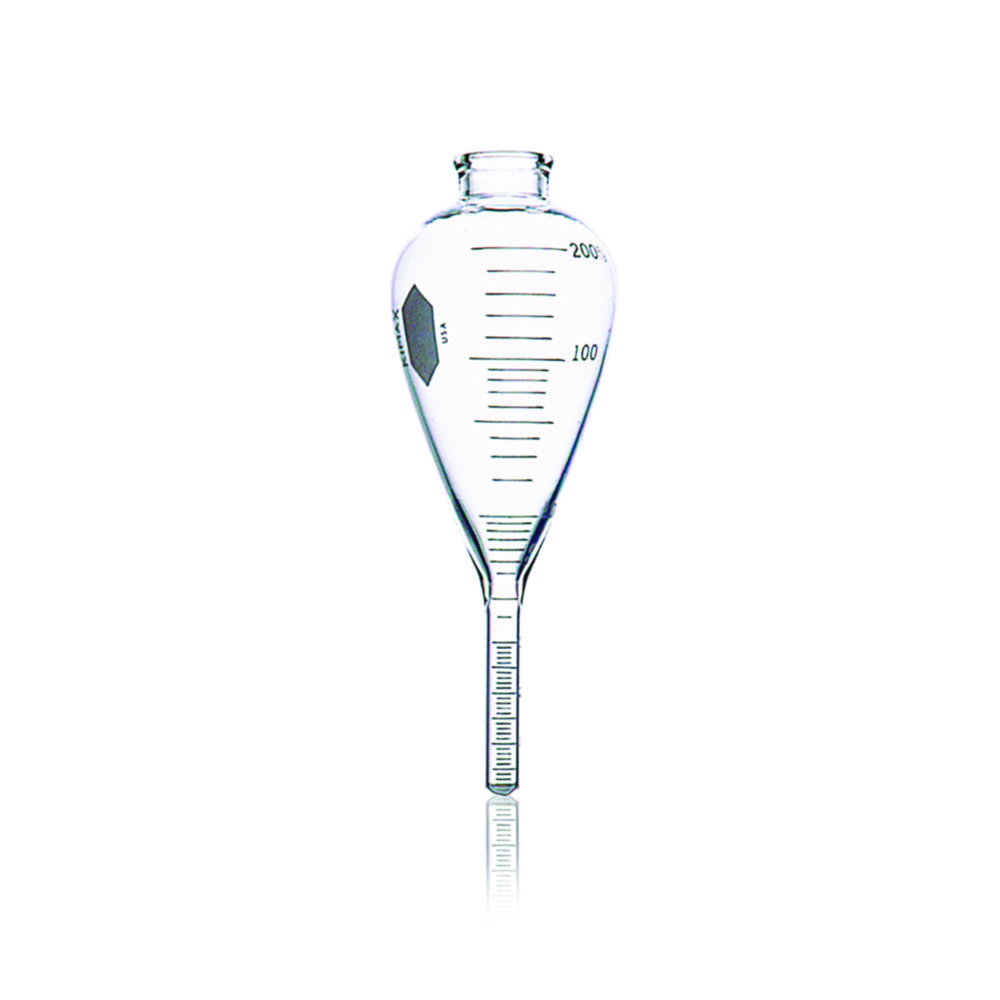 ASTM centrifuge tubes, pear-shaped, with conical base, boro 3.3, 200 %