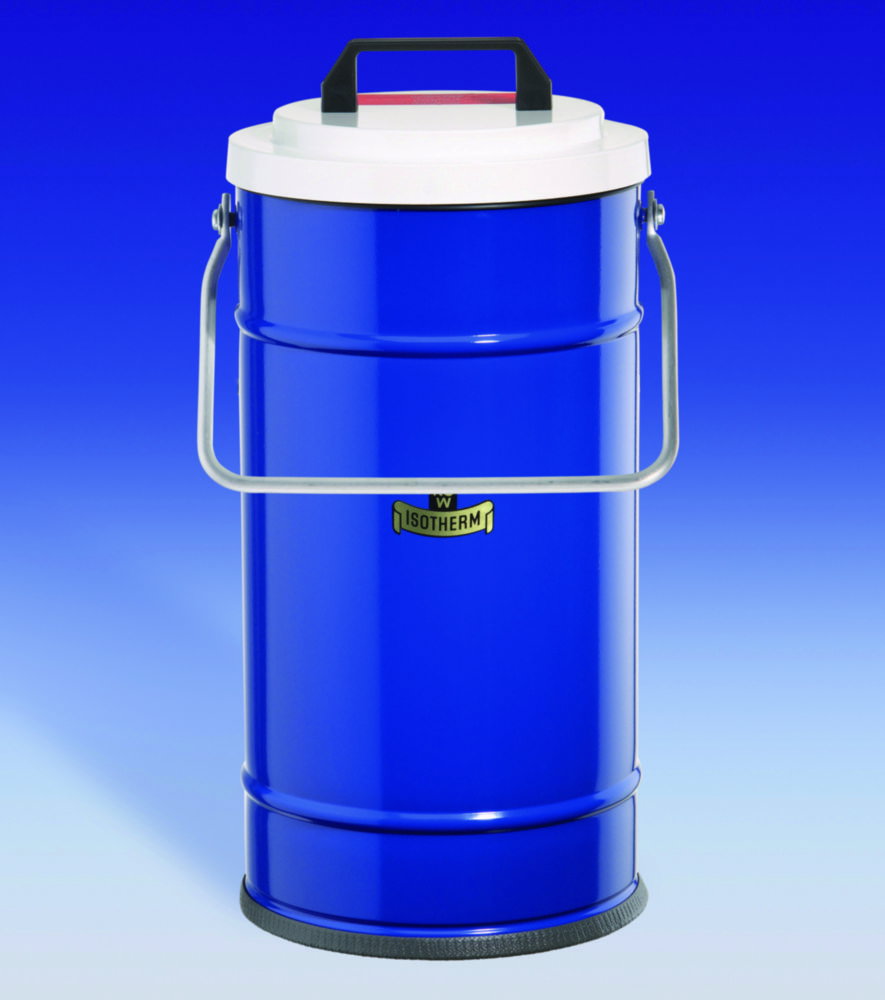 Dewar flasks, cylindrical, metal container with carrying handle