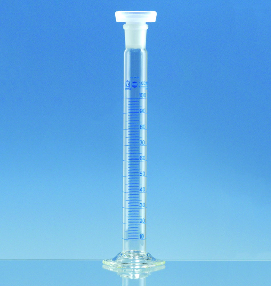 Mixing cylinders, boro 3.3, tall form, class A, blue graduated, with DAkkS calibration certificate