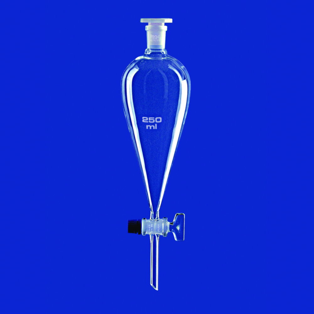 Separating funnels acc. to Squibb, with glass plug, borosilicate glass 3.3
