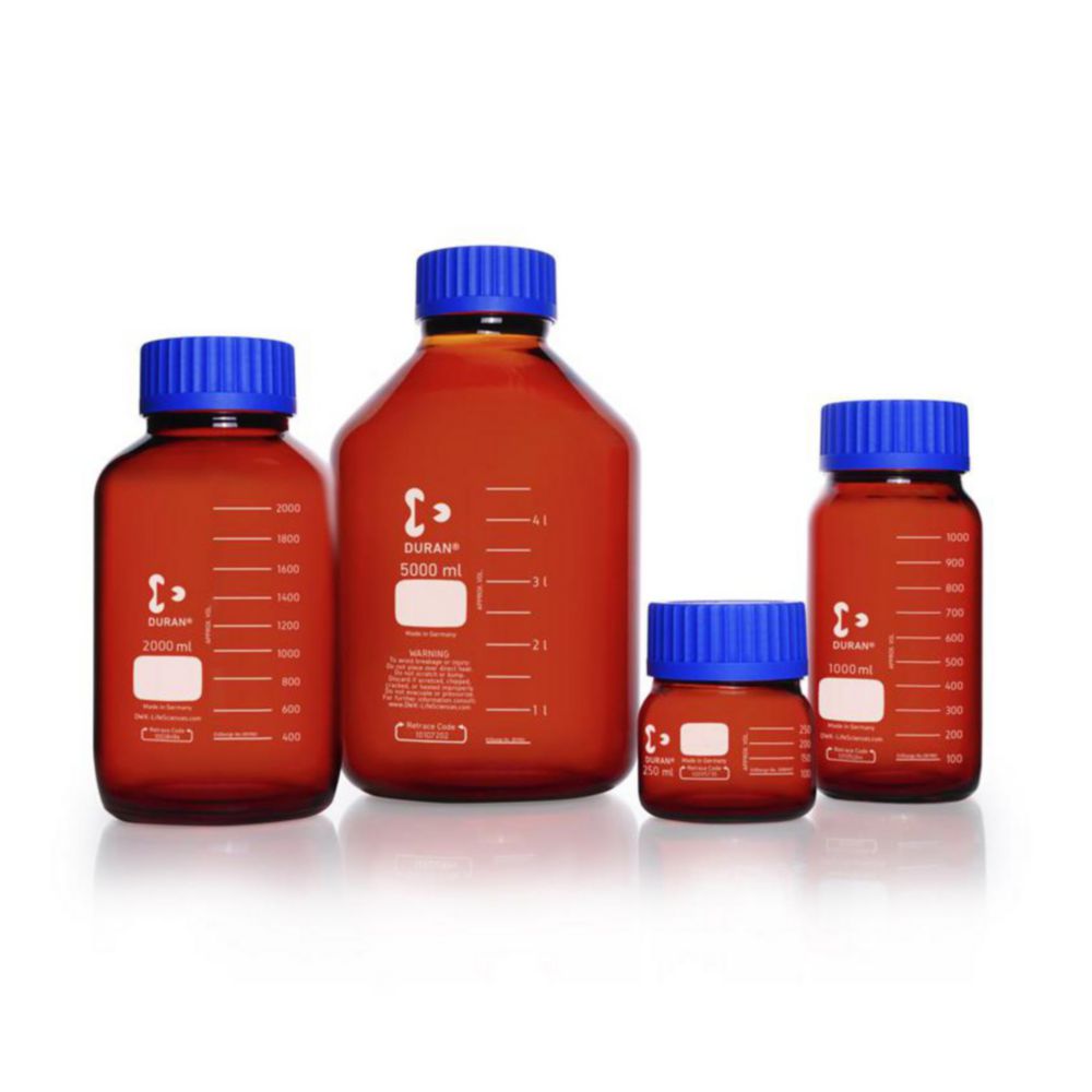 Bottiglie a bocca larga GLS 80®, vetro ambrato DURAN®
