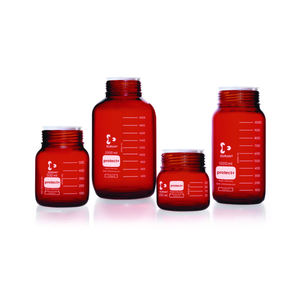 Bottiglie da laboratorio protect+ DURAN®, GLS80, con codice di rintracciabilità, marrone