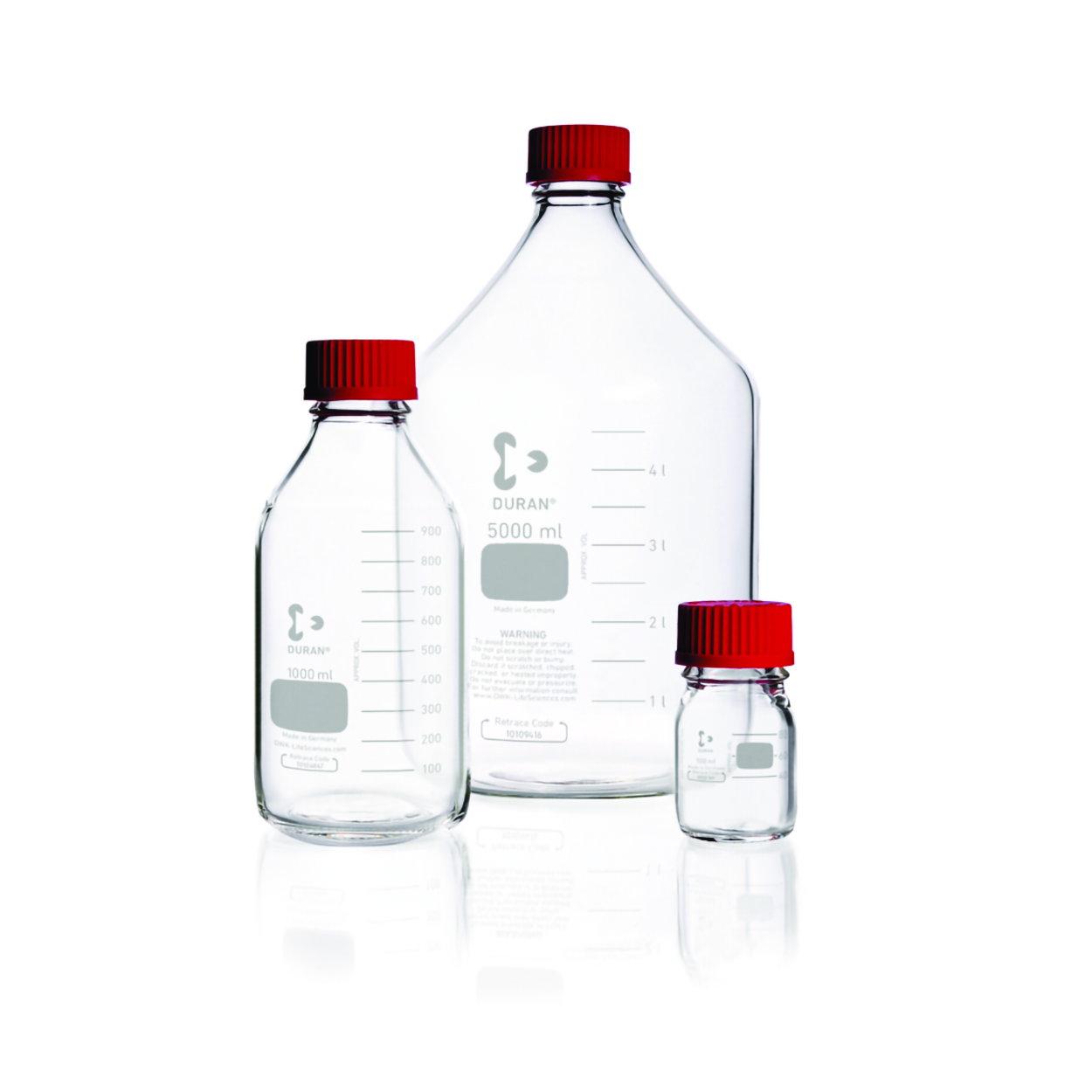 Laboratory bottles, Duran®, with srew cap and pouring ring