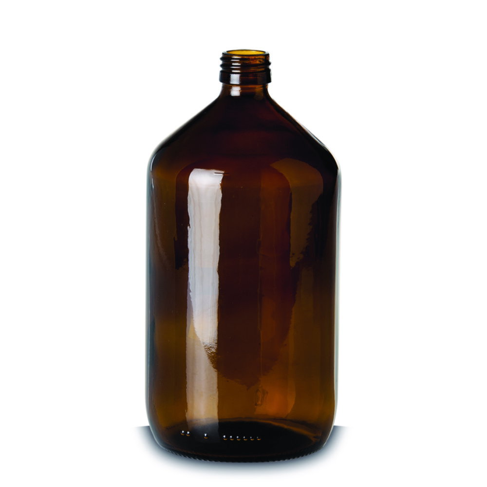 Bottiglie a bocca stretta senza chiusura, vetro soda-lime, marrone, PP 28