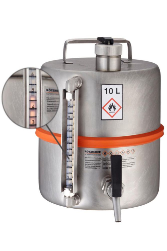 Safety barrels for solvents, with self-closing tap ¾'', with PFA level indicator