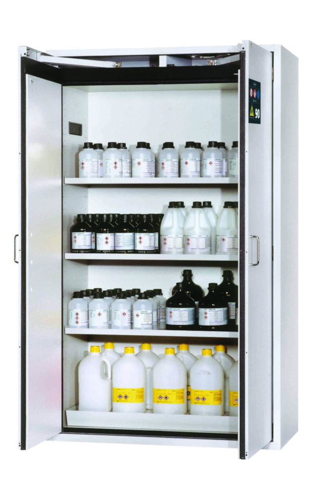 Armadio di sicurezza S-CLASSIC-90 WD 1968x1196x616 mm (HxBxT), RAL 7035, 3 ripiani inferiori, 1 inserto in lamiera forata,