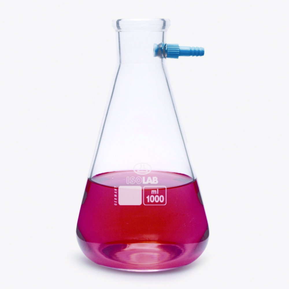 Beuta da vuoto, forma Erlenmeyer, vetro Borosilicato 3.3, con oliva in PP