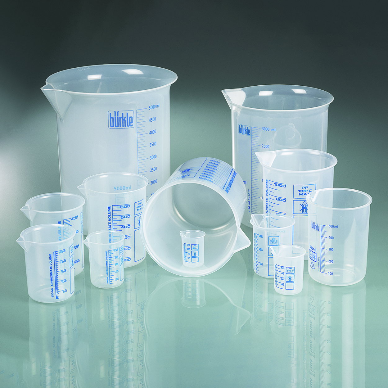 Griffin beakers, PP, blue scale