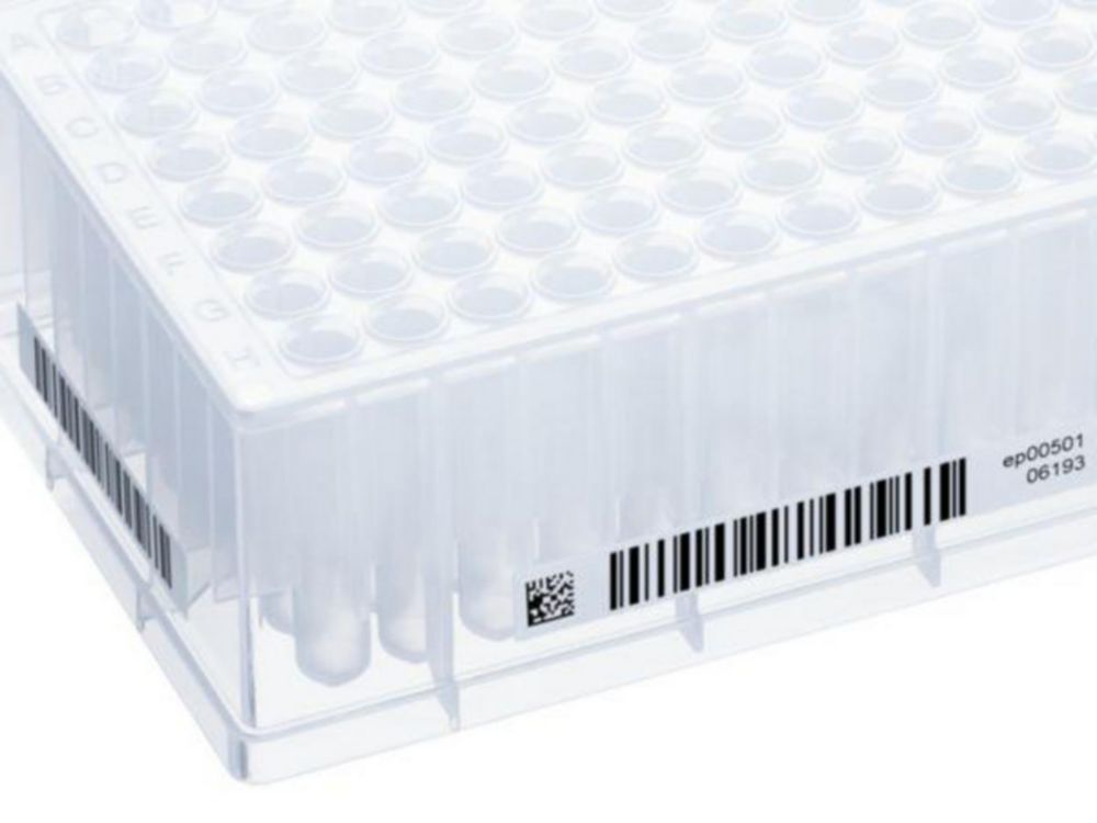 twin.tec Piastra PCR 96 con zoccolo, 150 µL, PCR pulita, blu, con SafeCode 2D e testo in chiaro, confezione da 25