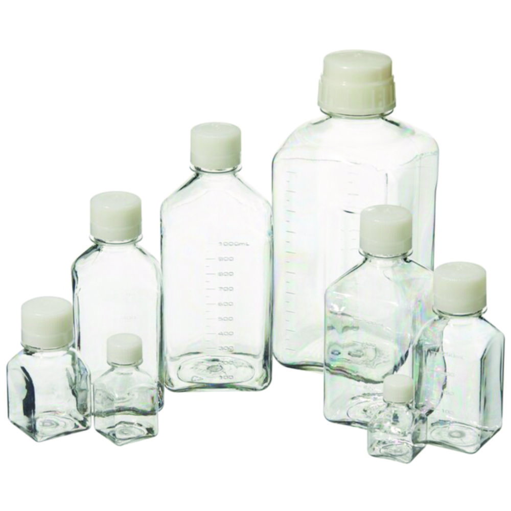 Bottiglie per supporti Nalgene™, PETG, quadrate, con tappo a vite, HDPE