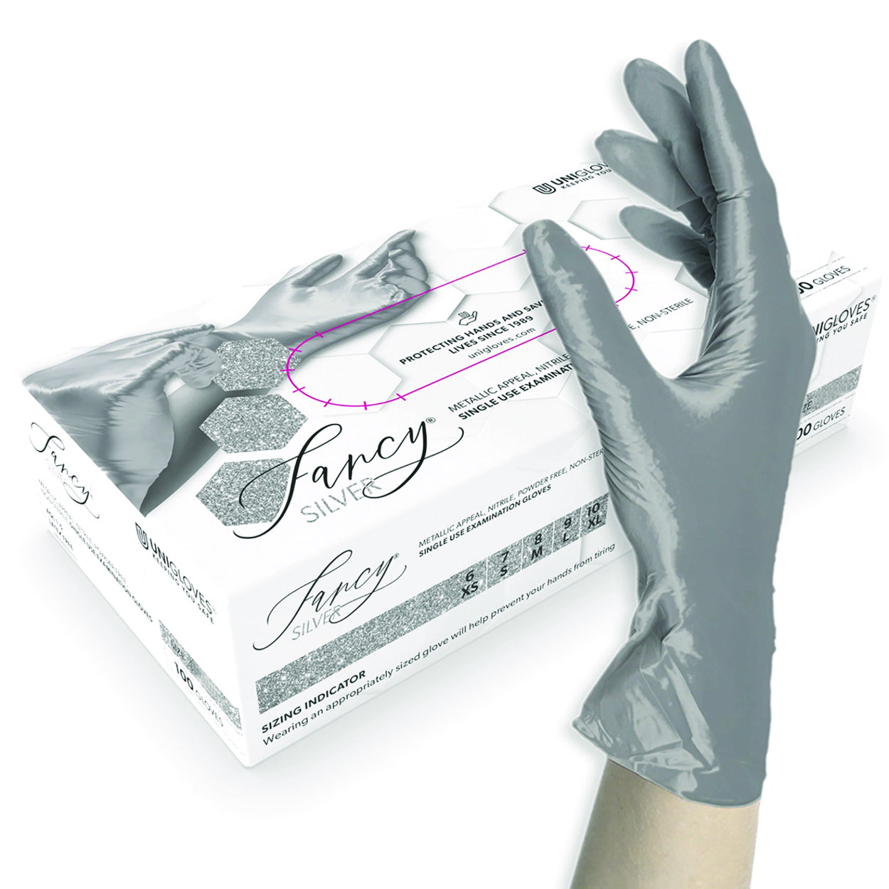 Disposable Gloves Fancy Silver, Nitrile