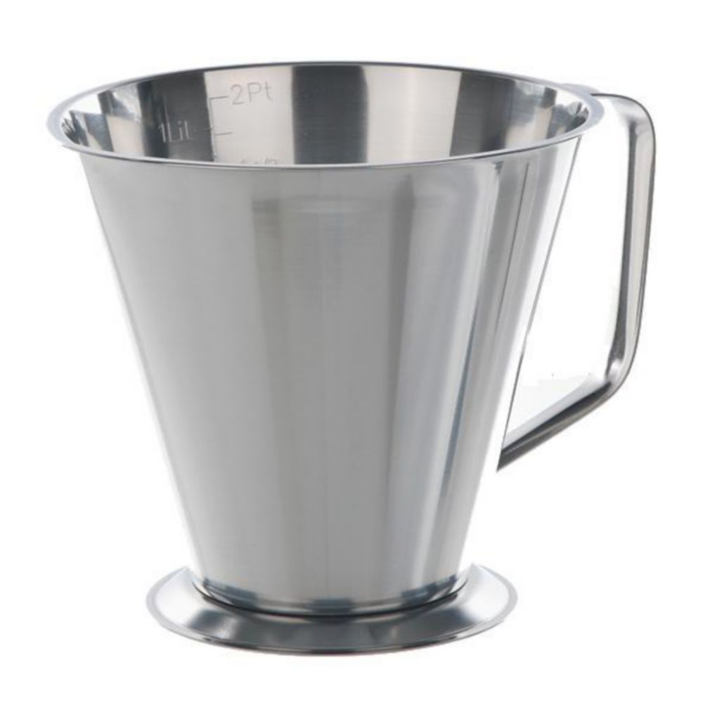 Measuring jugs with handle, stainless steel, conical shape with foot