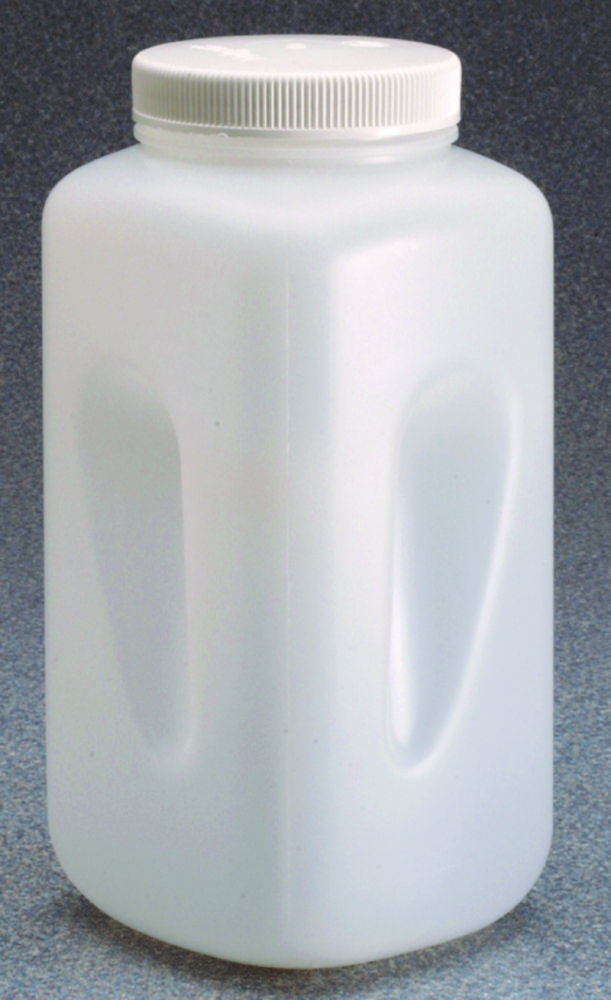 Bottiglie quadrate, a bocca larga Nalgene™, HDPE, con chiusura, PP