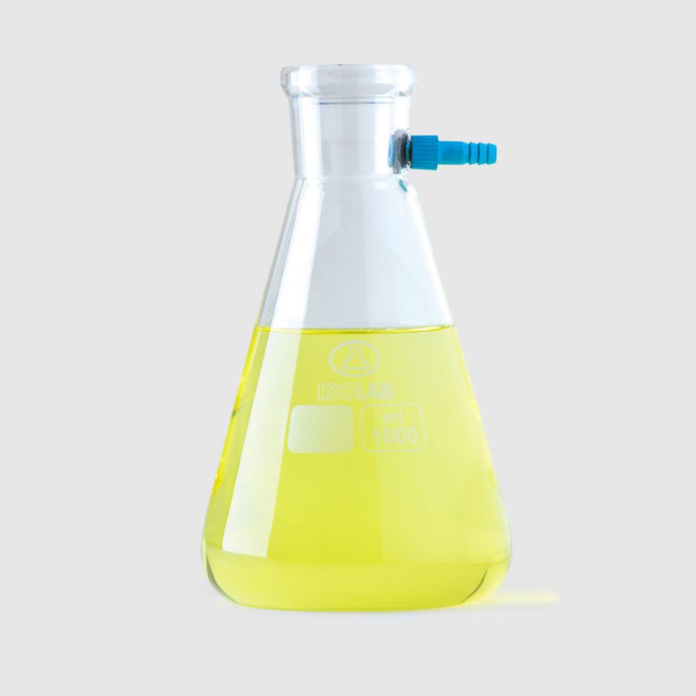 Beuta da vuoto, forma Erlenmeyer, vetro Borosilicato 3.3, con oliva in PP