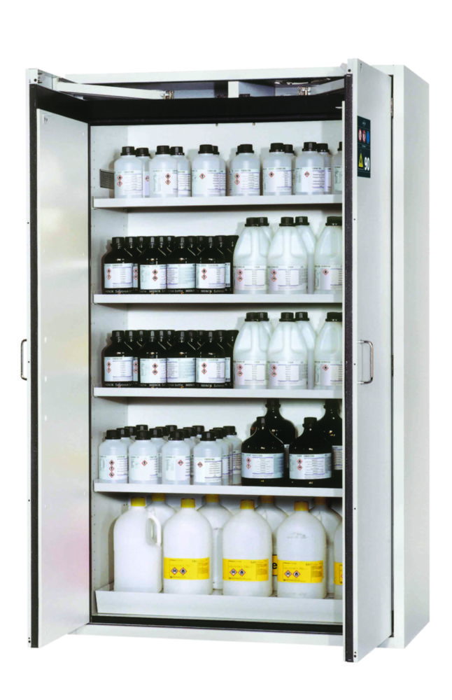 Armadio di sicurezza S-CLASSIC-90 WD 1968x1200x615 mm (HxLxP), RAL 7035, 4 ripiani, 1 piastra forata, 1 pozzetto di raccolta inferiore