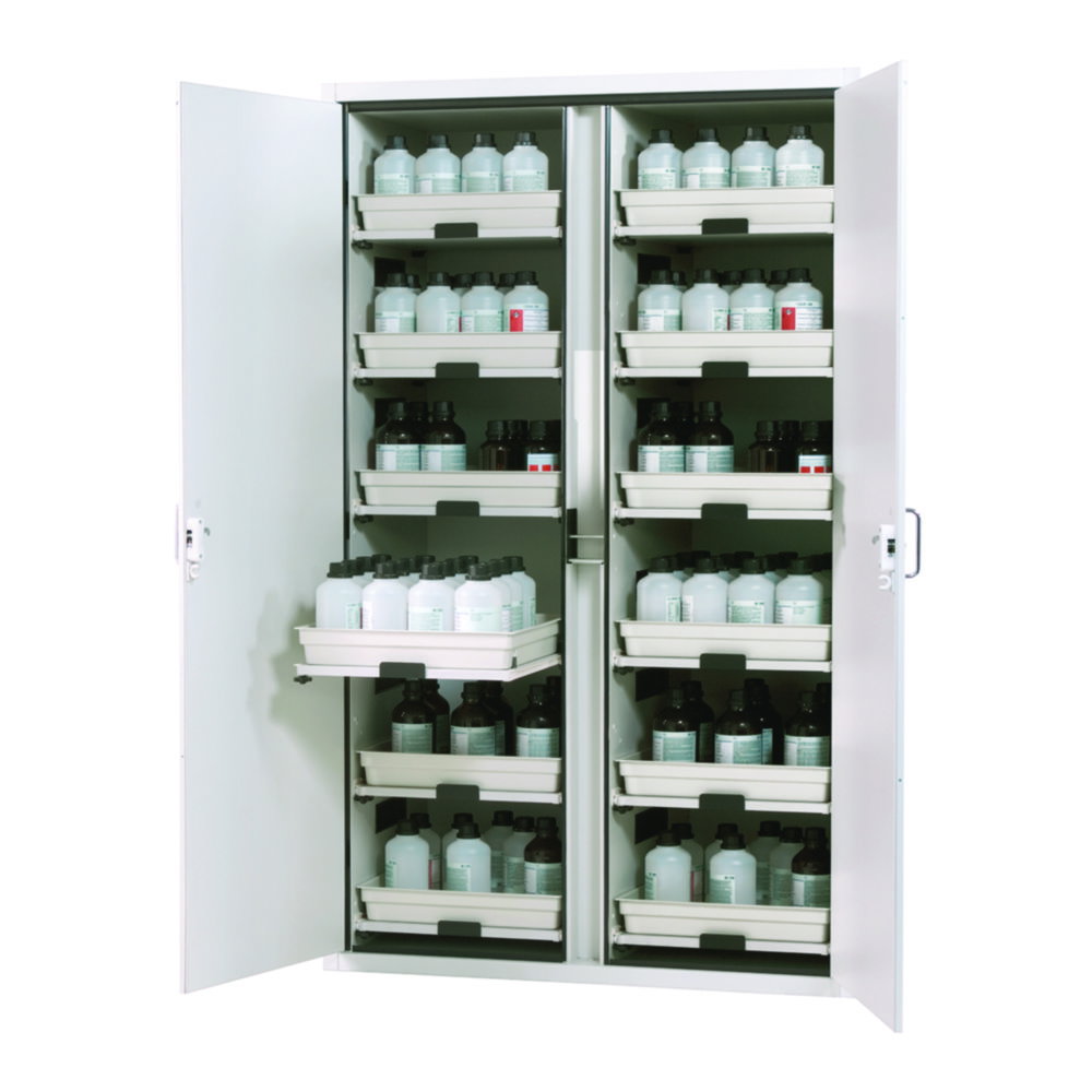 Cabinets for Acids and Alkalis SL-CLASSIC with Wing Doors, 12 pull-out shelves