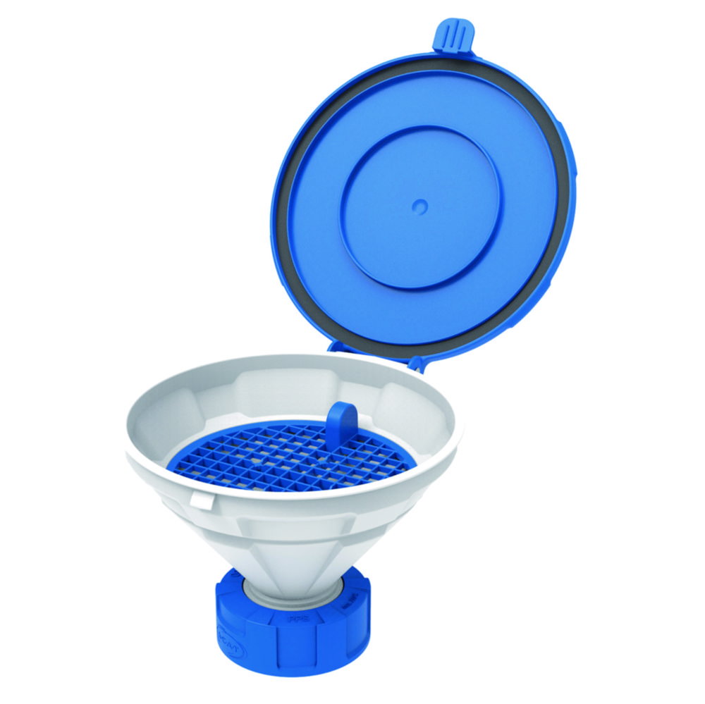 Imbuti di sicurezza con coperchio incernierato, V2.0, bianco/blu, HDPE