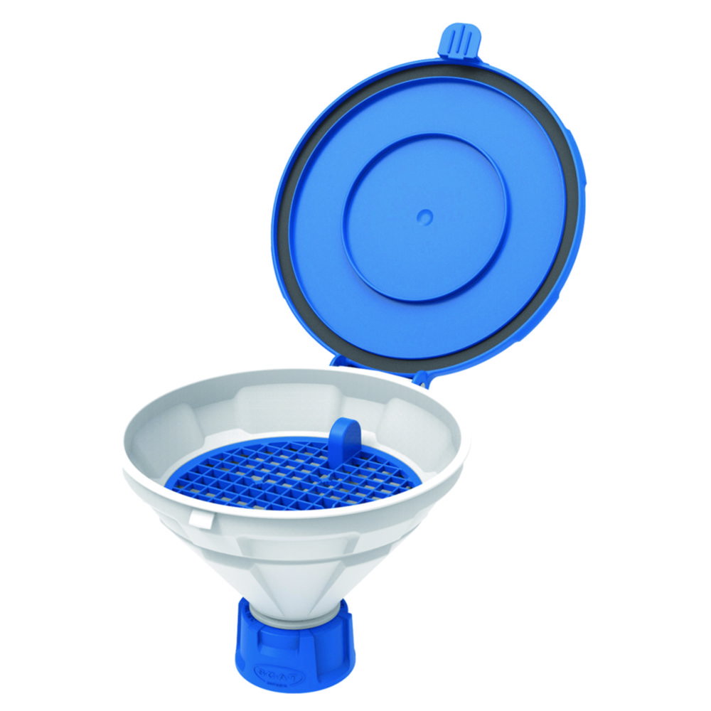 Imbuti di sicurezza con coperchio incernierato, V2.0, bianco/blu, HDPE