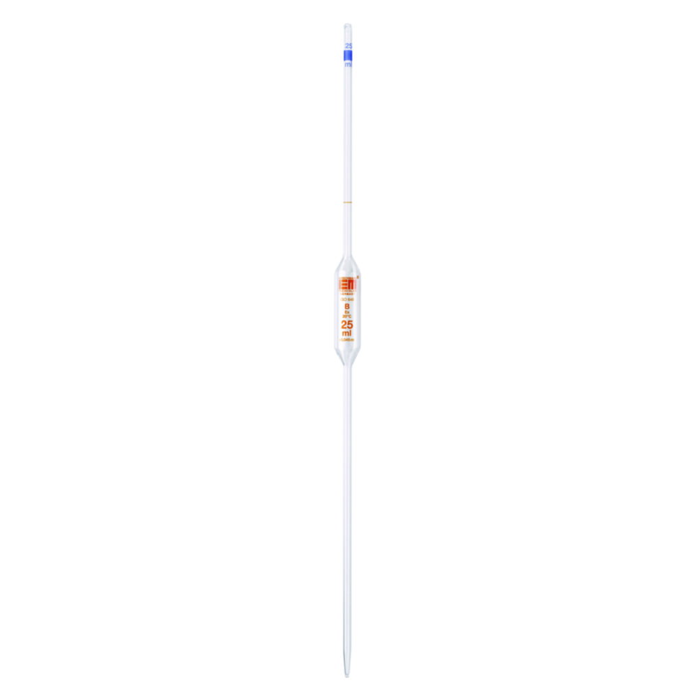 Volumetric pipettes, Soda-lime glass, 1 mark, class B, amber stain graduation