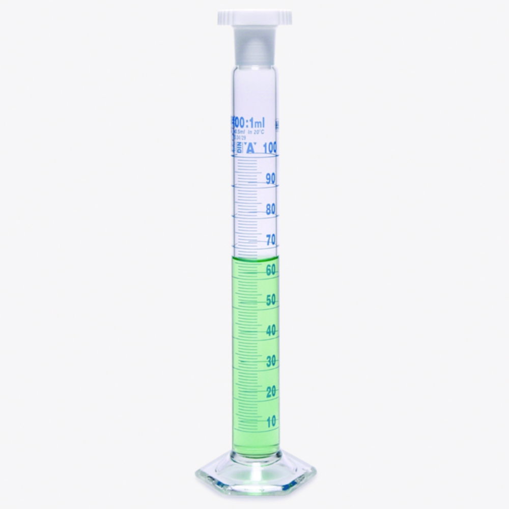 Mixing cylinders, borosilicate glass 3.3, tall form, class A, blue graduated