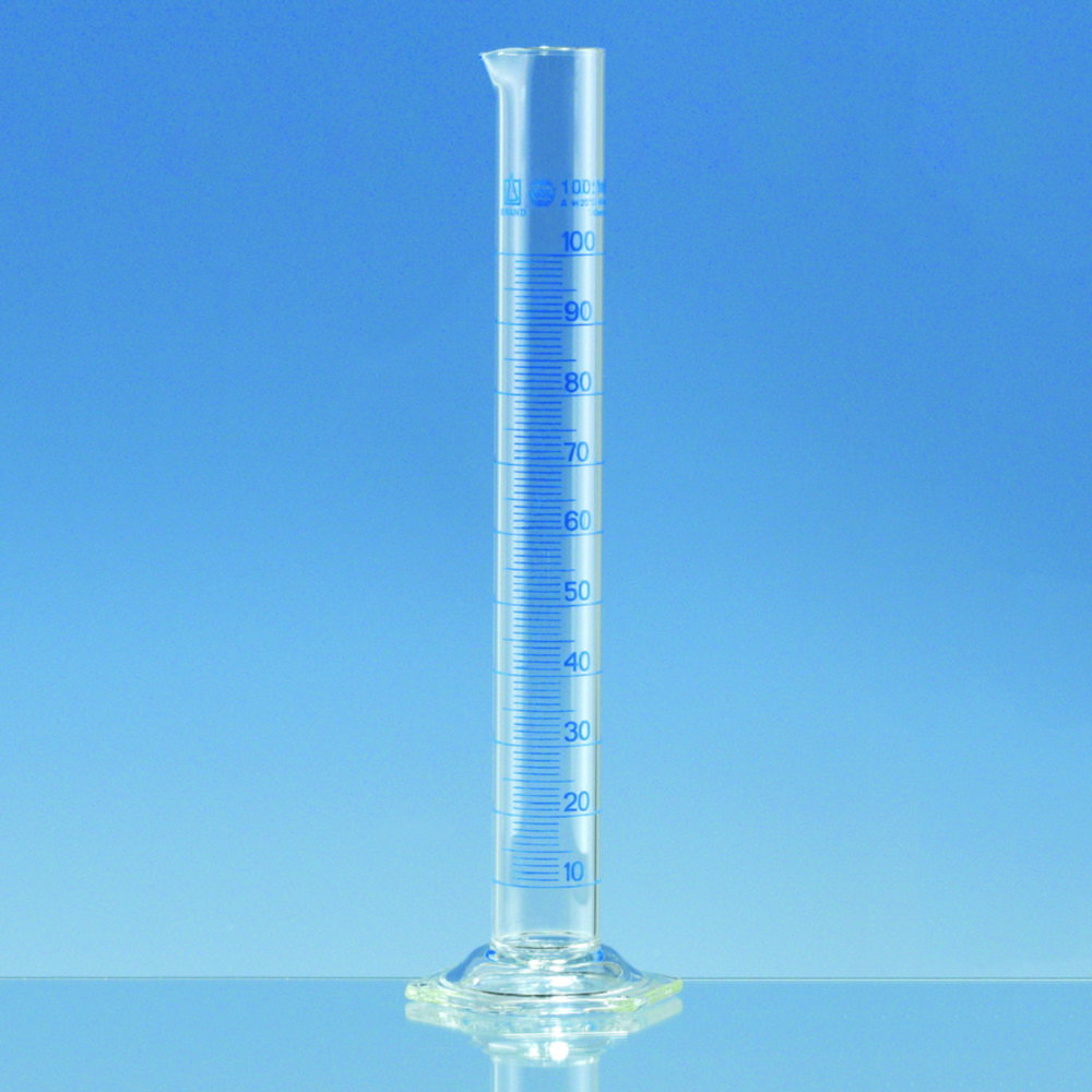 Cilindri graduati, vetro borosilicato 3.3, forma alta, classe A, graduato blu, incl. Certificato individuale USP