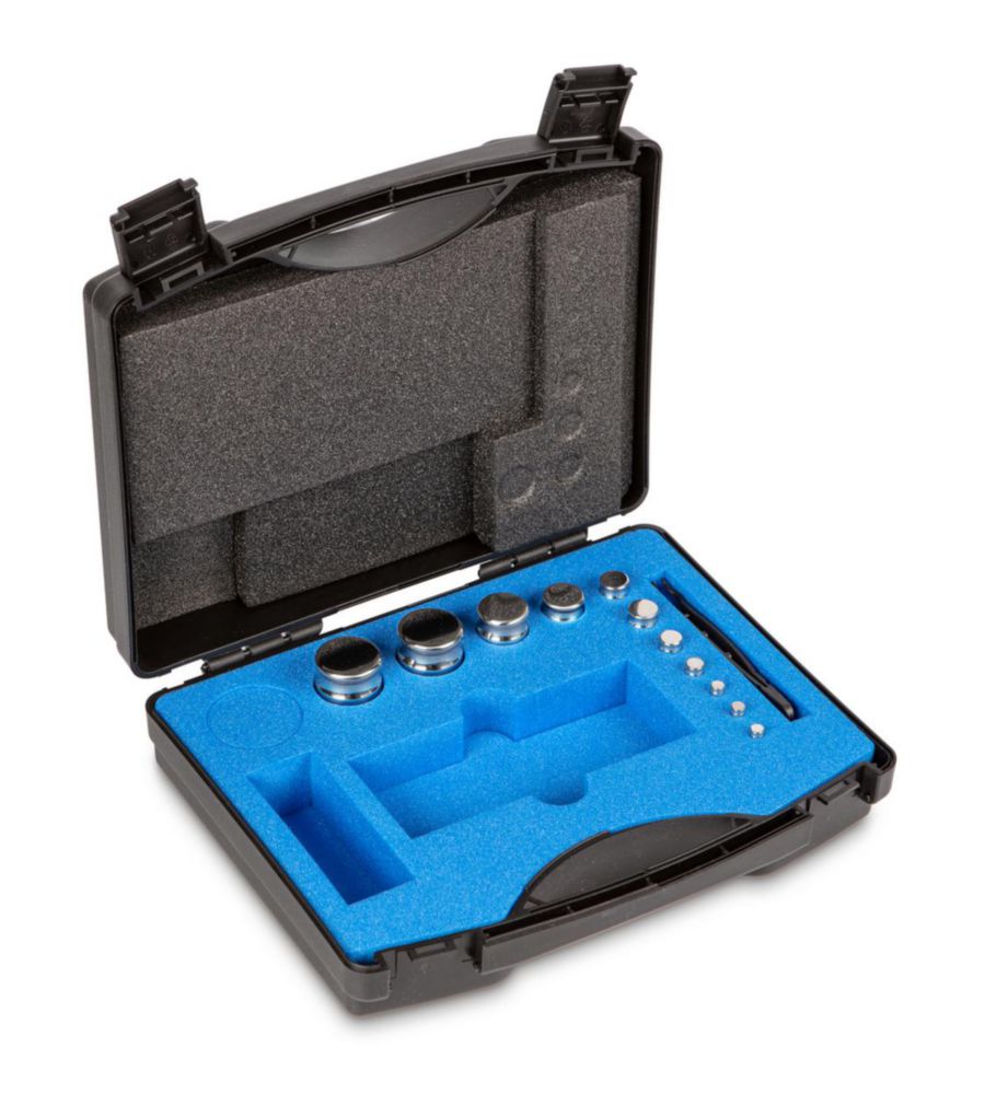 Set di pesi E2, forma compatta, con scatola di plastica