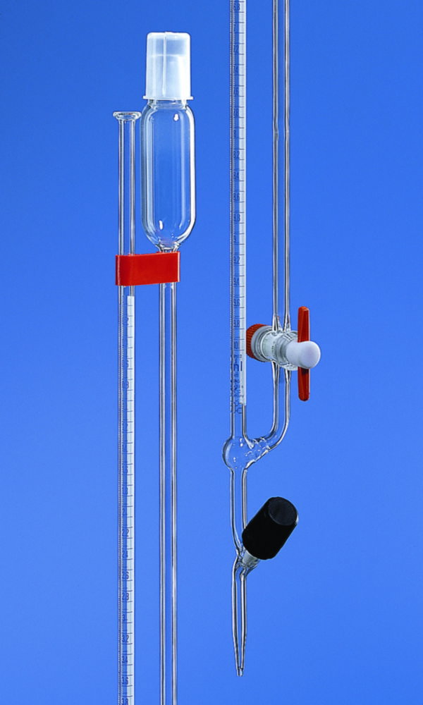 Microburette, modello Bang, vetro borosilicato 3.3, classe AS, con rubinetto ad ago diritto
