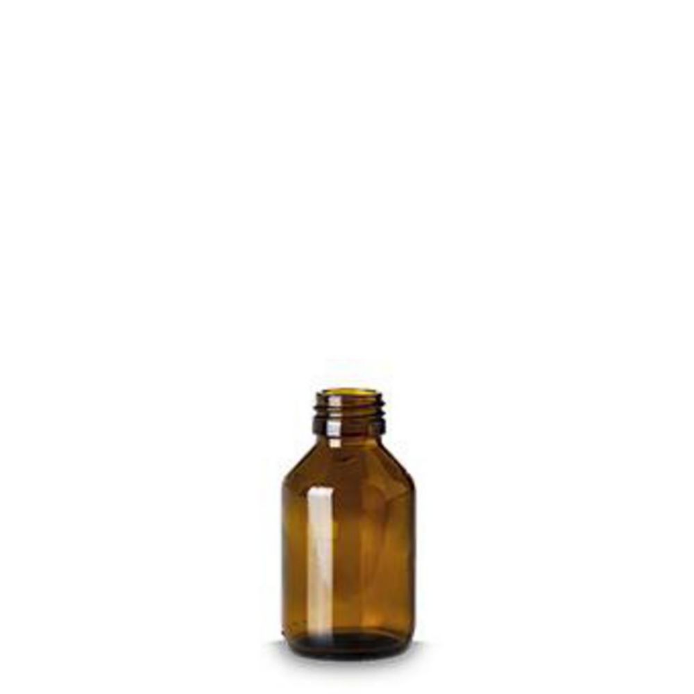 Bottiglie a bocca stretta senza chiusura, vetro soda-lime, marrone, PP 28