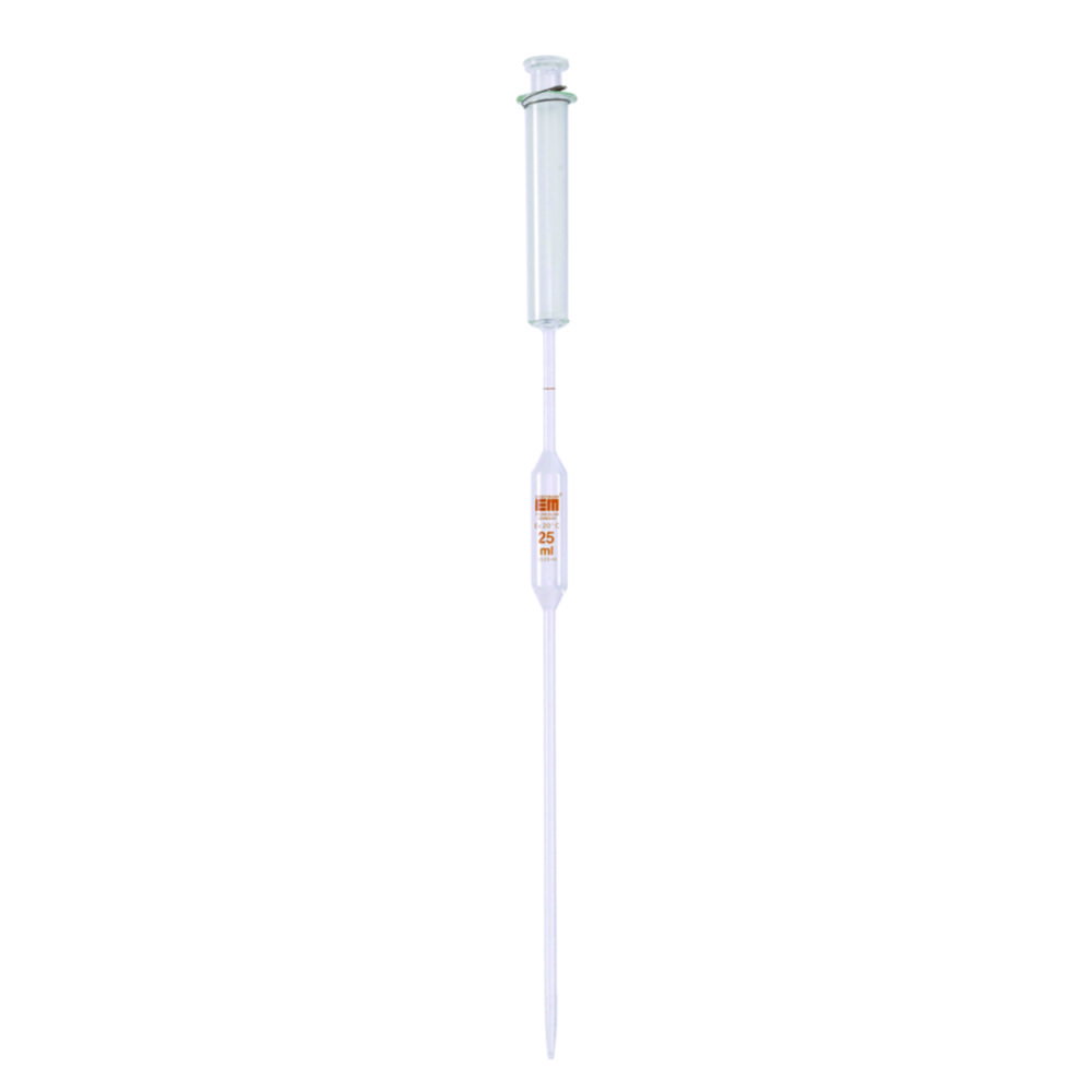 Volumetric pipettes with piston, amber stain graduation