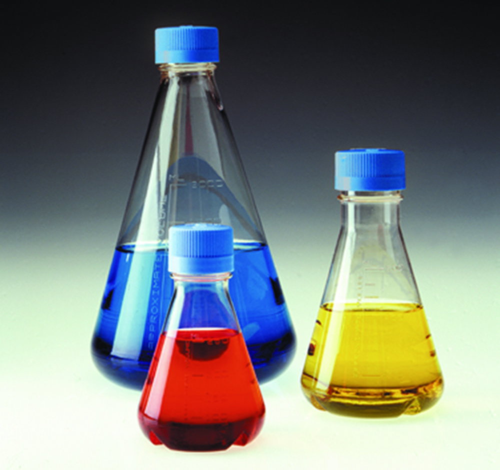 Beute Erlenmeyer monouso con chiusura ventilata Nalgene™, PETG, sterili, con fondo piatto
