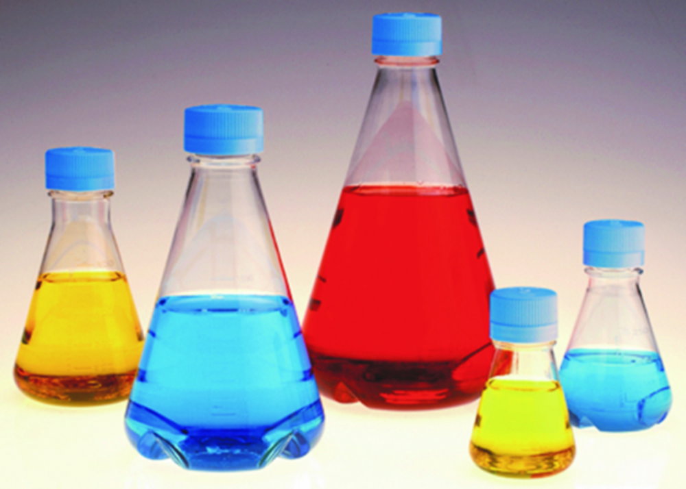 Beute Erlenmeyer monouso con chiusura ventilata Nalgene™, PETG, sterili, con fondo piatto