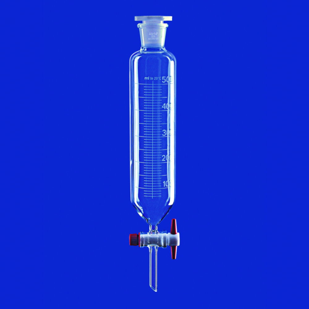 Imbuti separatori, cilindrici, con chiave in PTFE, vetro borosilicato 3.3