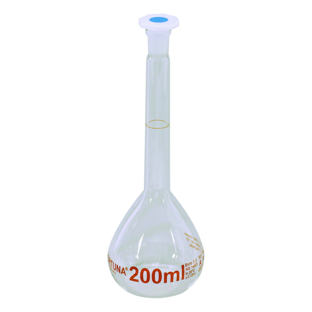 Matracci tarati Volac FORTUNA®, vetro borosilicato 3.3, classe A, con tappi in PP